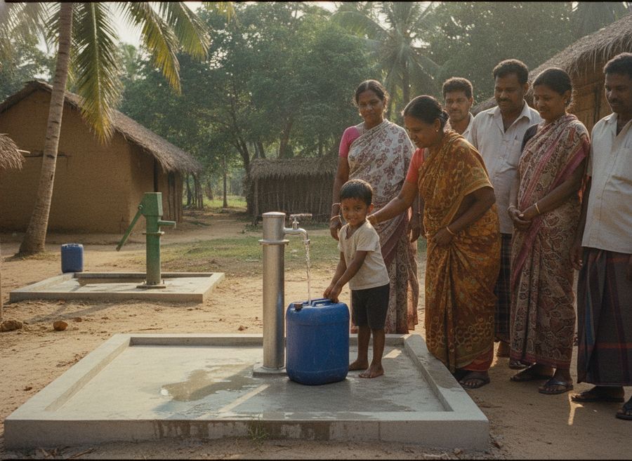 Villagers at a new communal water point